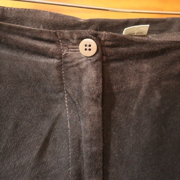 Isda & Co Dark Brown Suede Leather Pants 12 - Straight Leg Boho Trousers - Picture 8 of 11